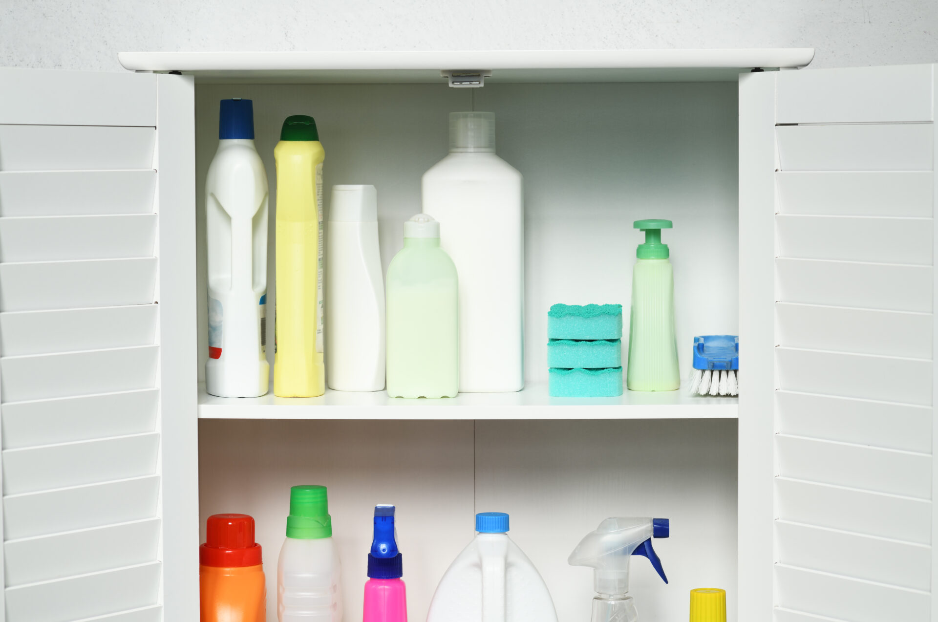 Cabinet with different cleaning products